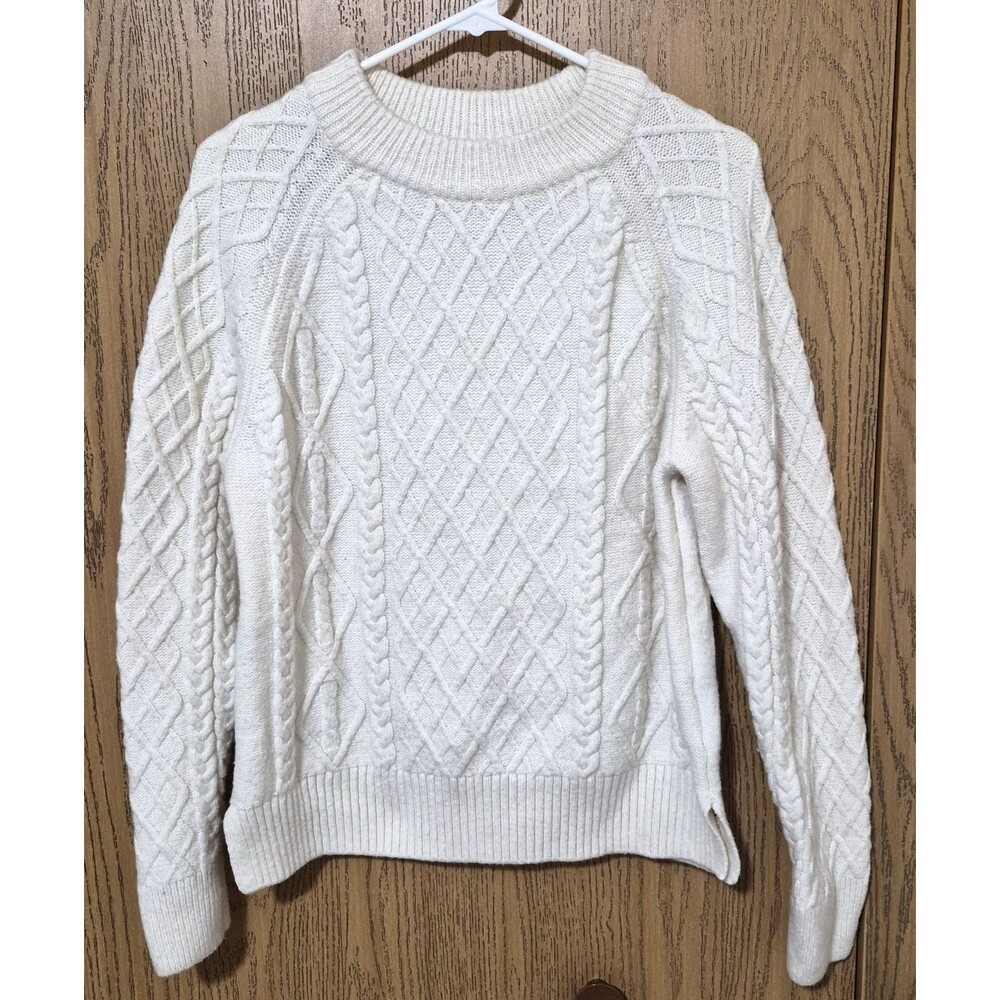H&M Women's Long Sleeve Cream Crew Neck Cozy Cable Knit Sweater Size XS